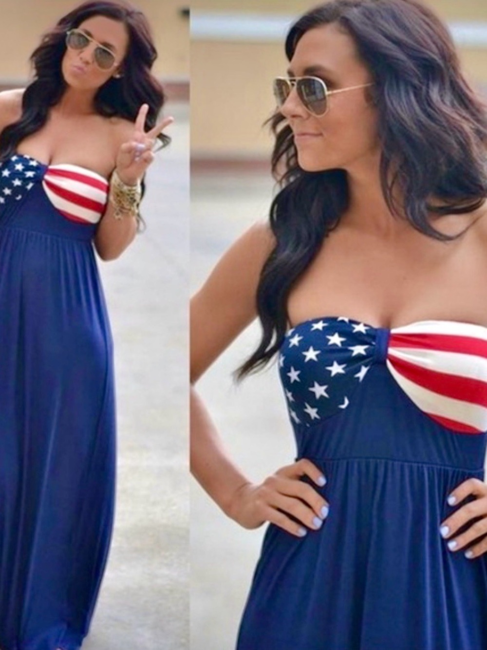 Vintage Strapless Maxi Dress with American Flag Accent • Made in USA • Size M